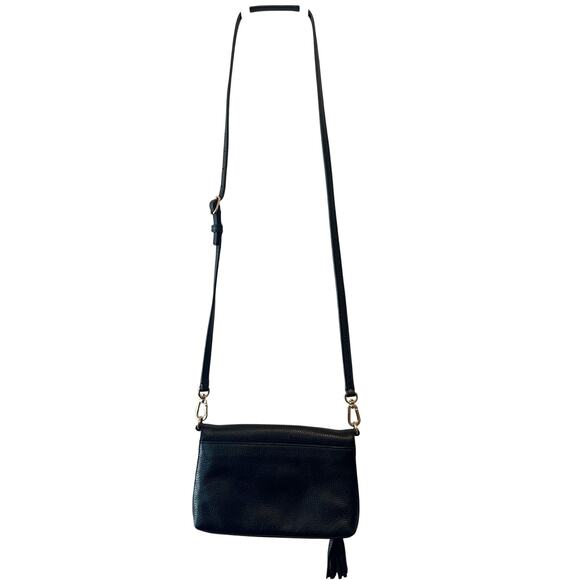 Tory Burch Black Pebbled Leather Foldover Crossbody Bag Tassel & Gold Hardware - Picture 14 of 14